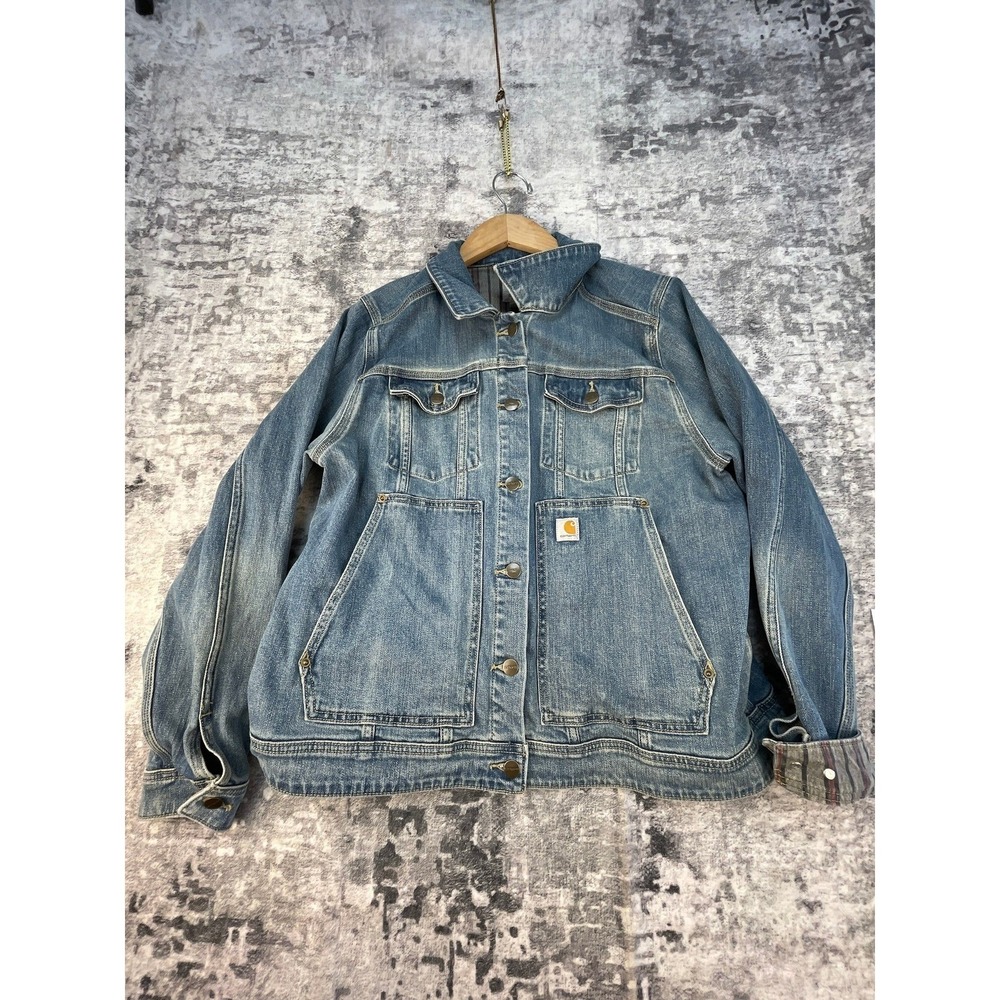 Carhartt Benson Denim Jean Jacket USA Flip Cuff Stone Wash Rugged Flex XL 16 1